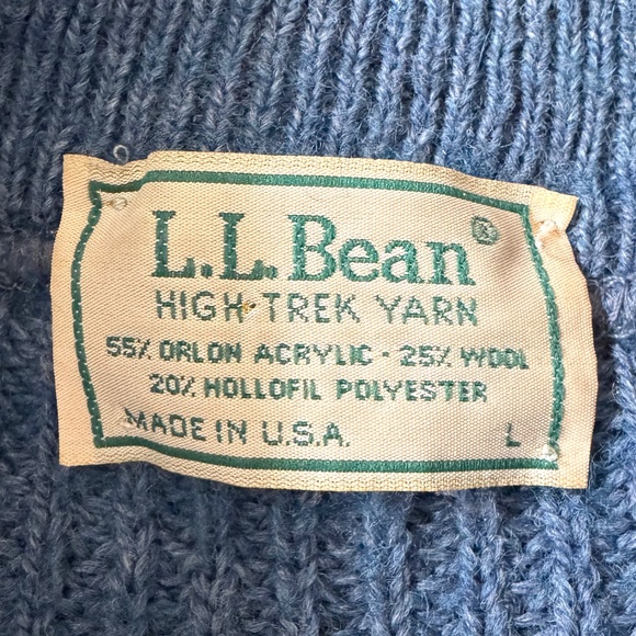 Vtg L.L. Bean Heavy Wool Henley Fisherman Sweater High Trek Yarn Blue Mens L - Picture 4 of 8